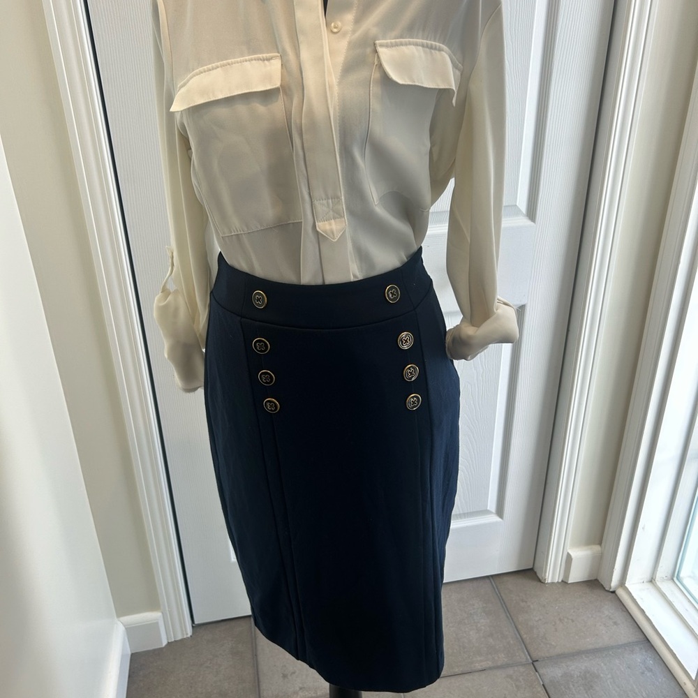 Banana Republic Dark Blue Buttoned Pencil Skirt